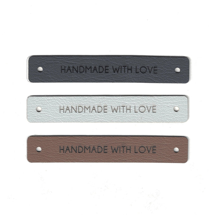 HANDMADE WITH LOVE - 0.5 x 3 Inch Faux Leather - Rivet Style