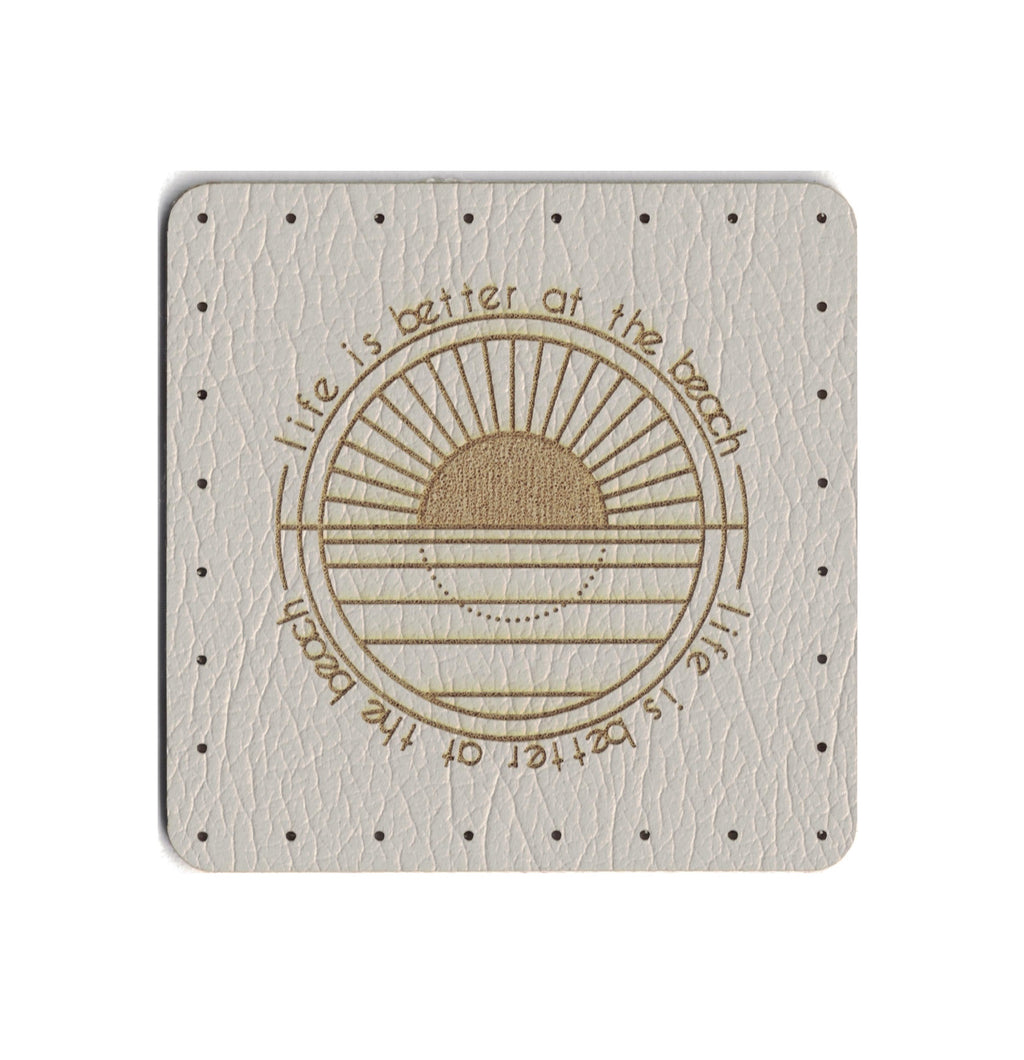 life is better at the beach - 1.75 Inch Square Faux Leather Patch