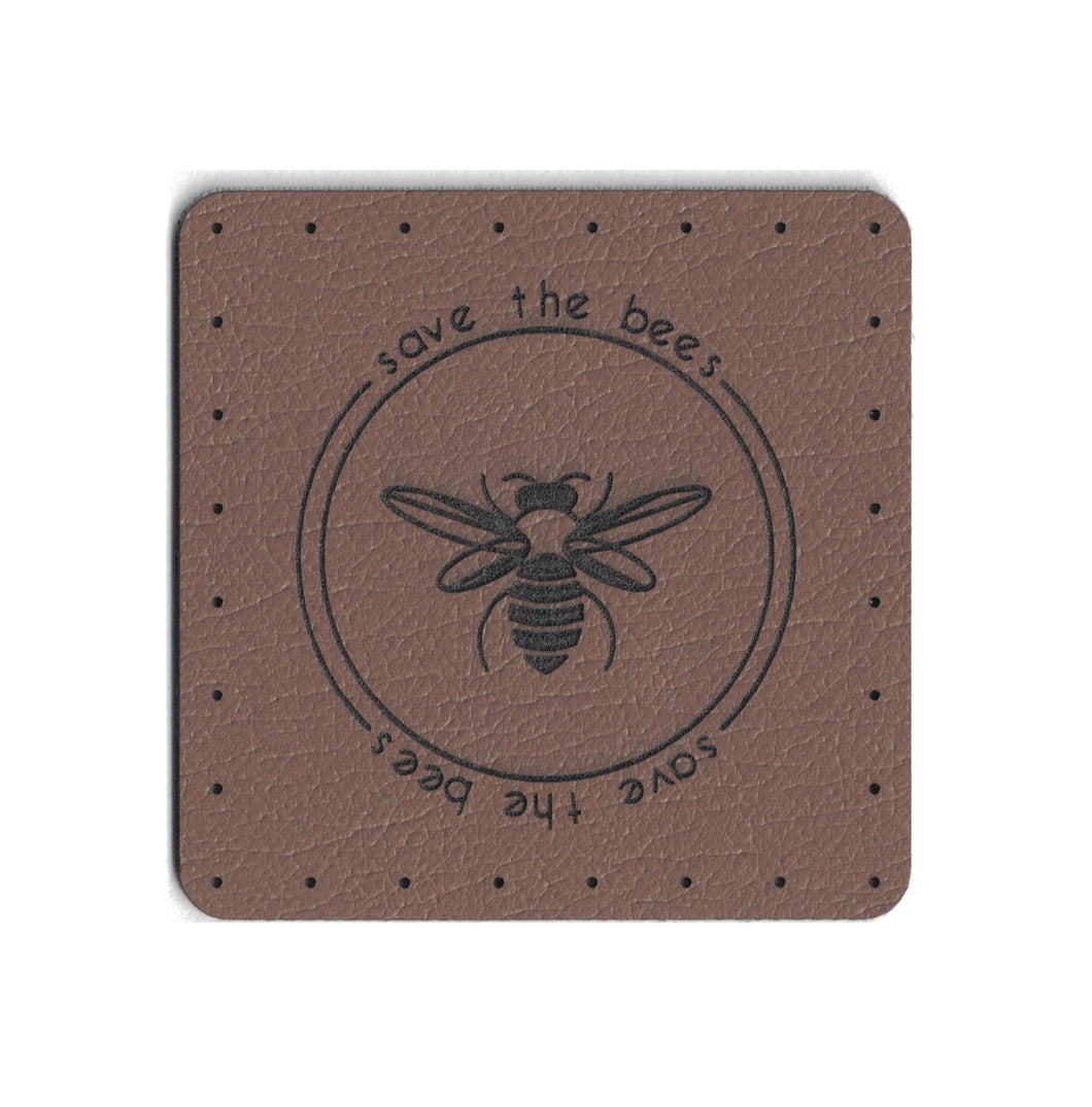 save the bees - 1.75 Inch Square Faux Leather Patch
