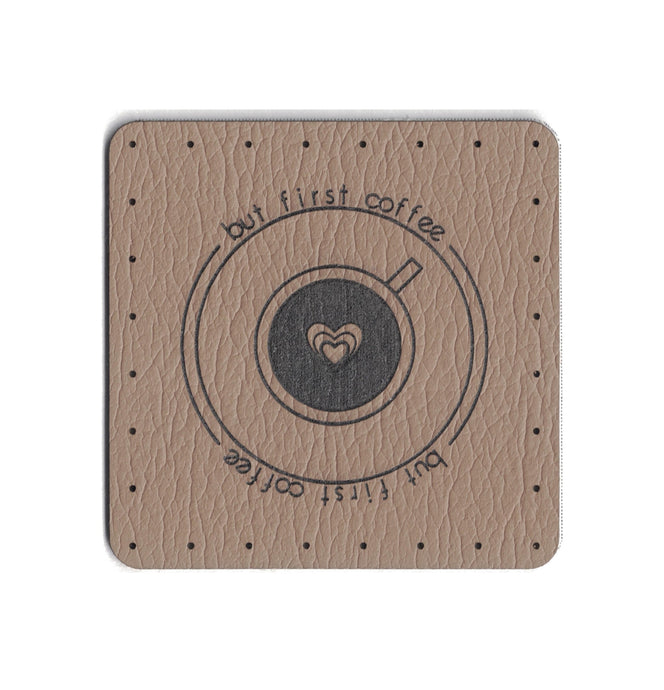 but first coffee - 1.75 Inch Square Faux Leather Patch