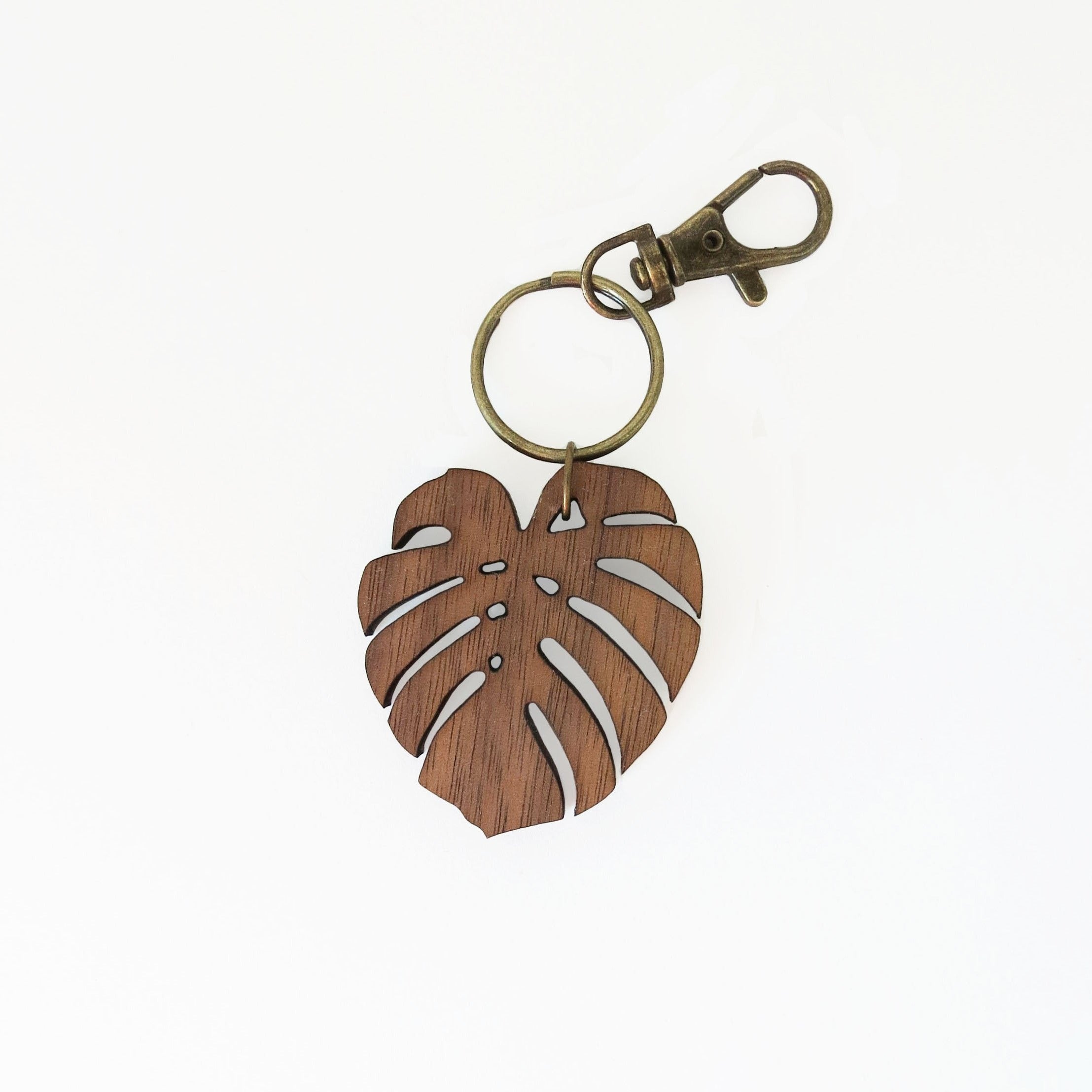 Wood Monstera Leaf Charm