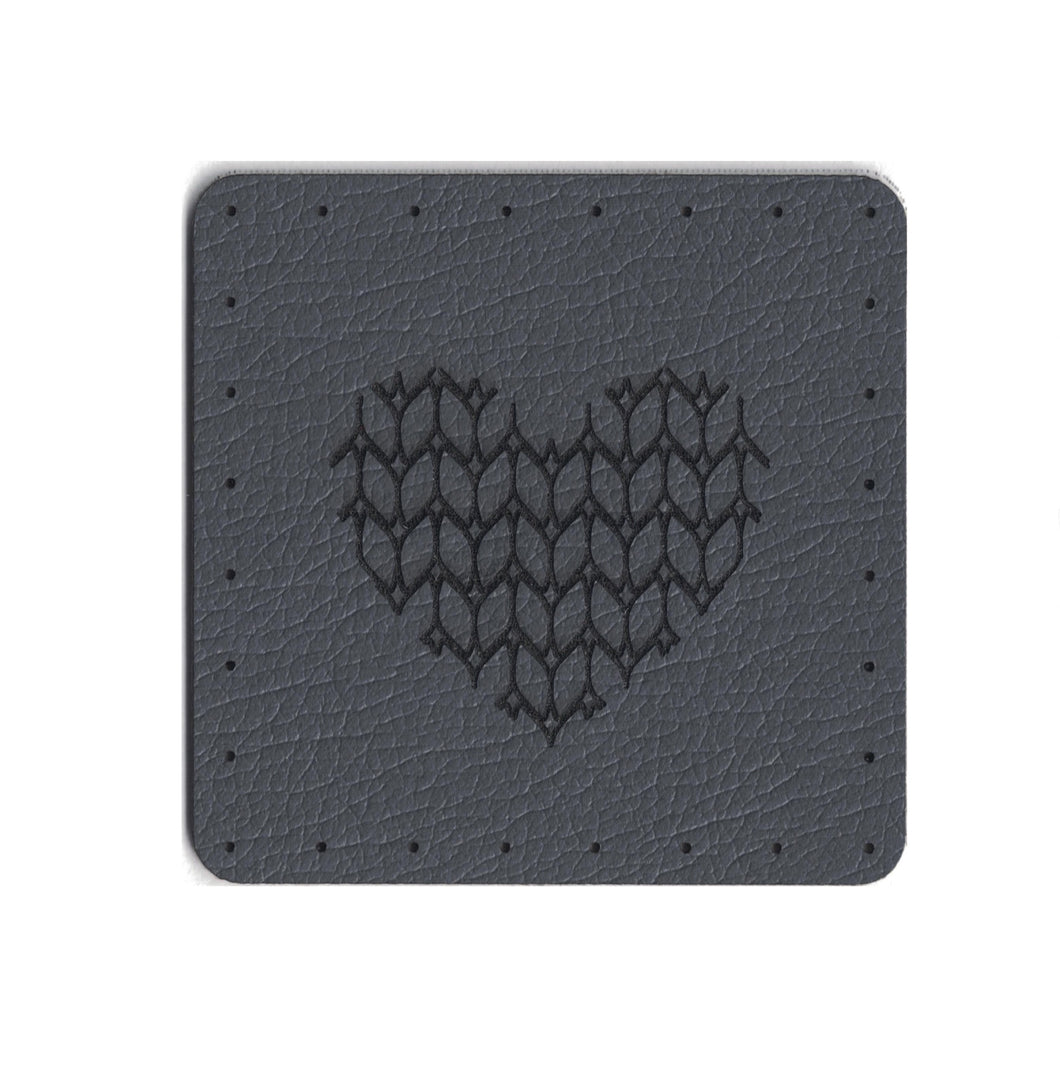 knit stitch heart - 1.75 Inch Square Faux Leather Patch