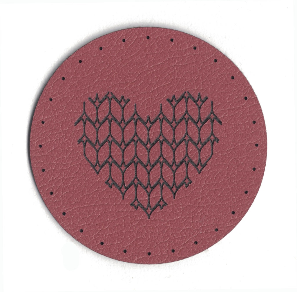 knit stitch heart - 2 Inch Round Faux Leather Patch