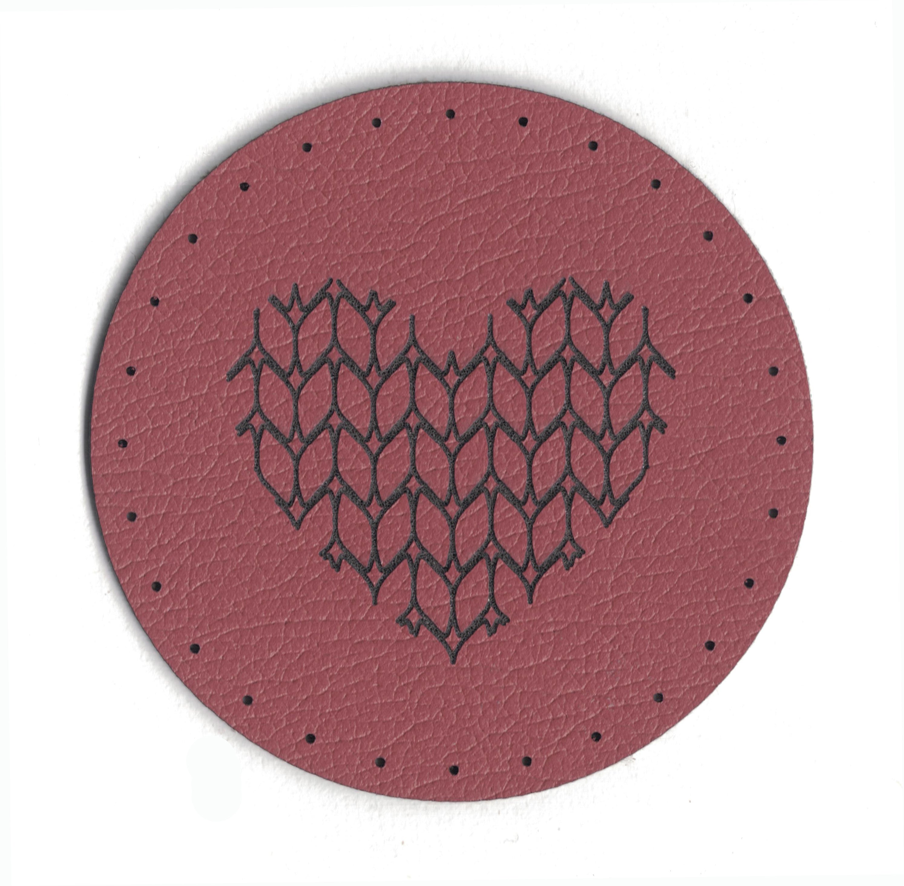 knit stitch heart - 2 Inch Round Faux Leather Patch