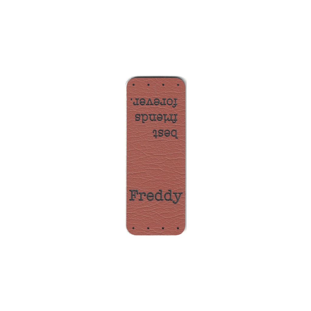 CUSTOM - stuffed animal name tag - 0.75 x 2 Inch Faux Leather