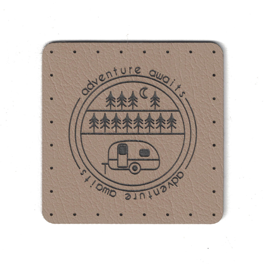 adventure awaits  - 1.75 Inch Square Faux Leather Patch