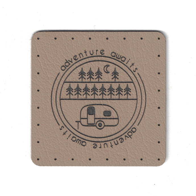 adventure awaits  - 1.75 Inch Square Faux Leather Patch