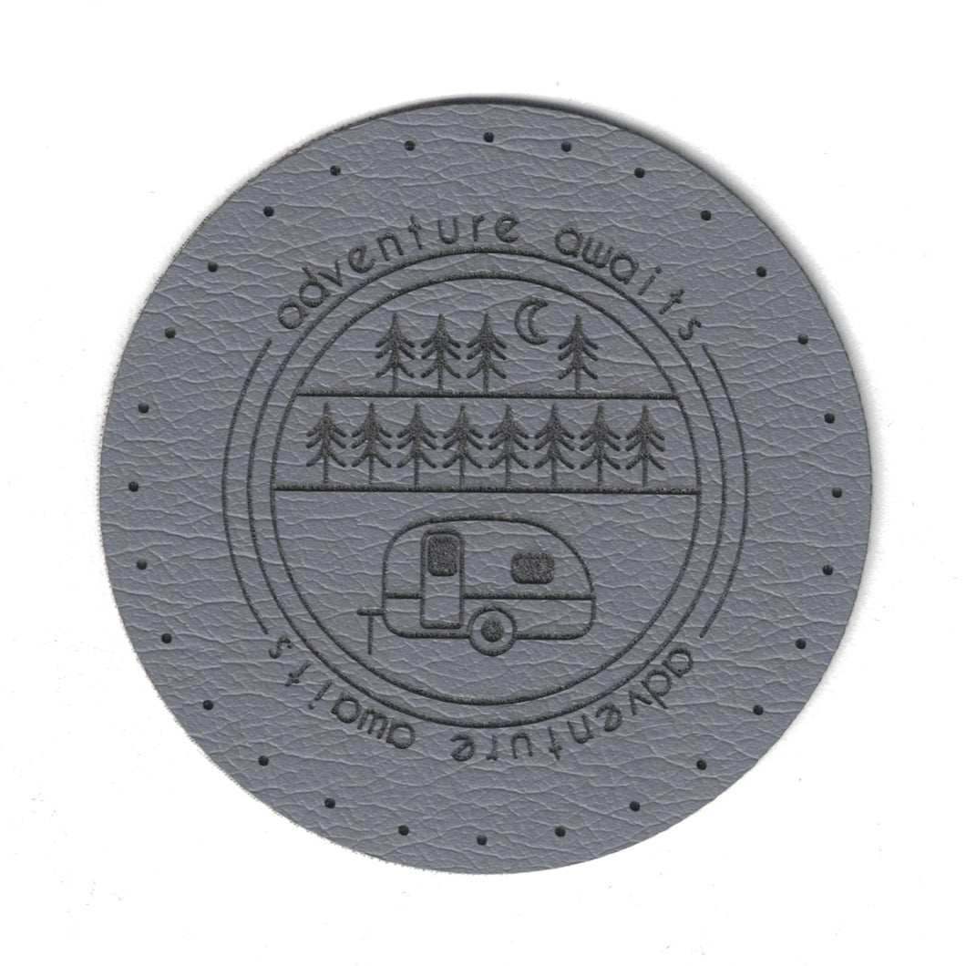 adventure awaits - 2 Inch Round Faux Leather Patch