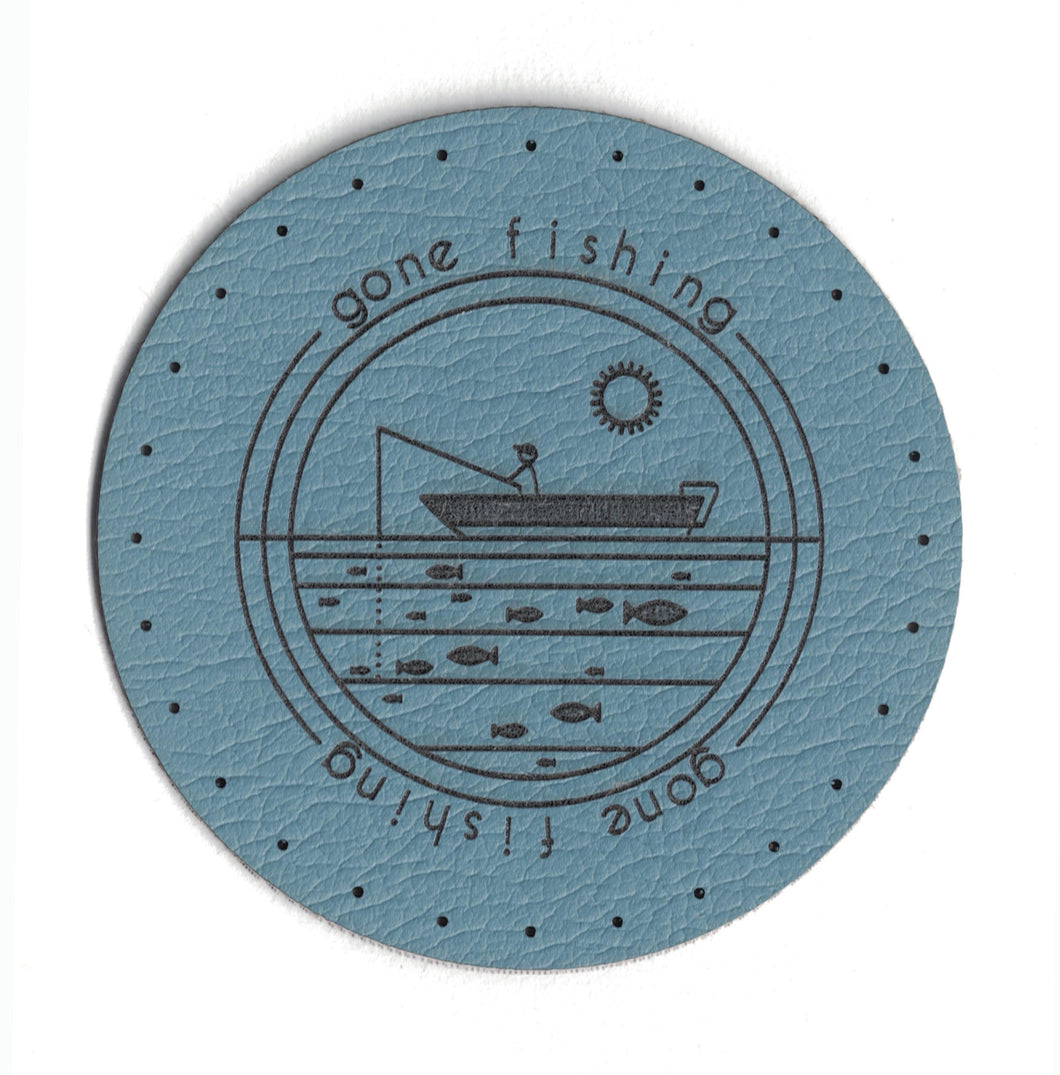gone fishing - 2 Inch Round Faux Leather Patch