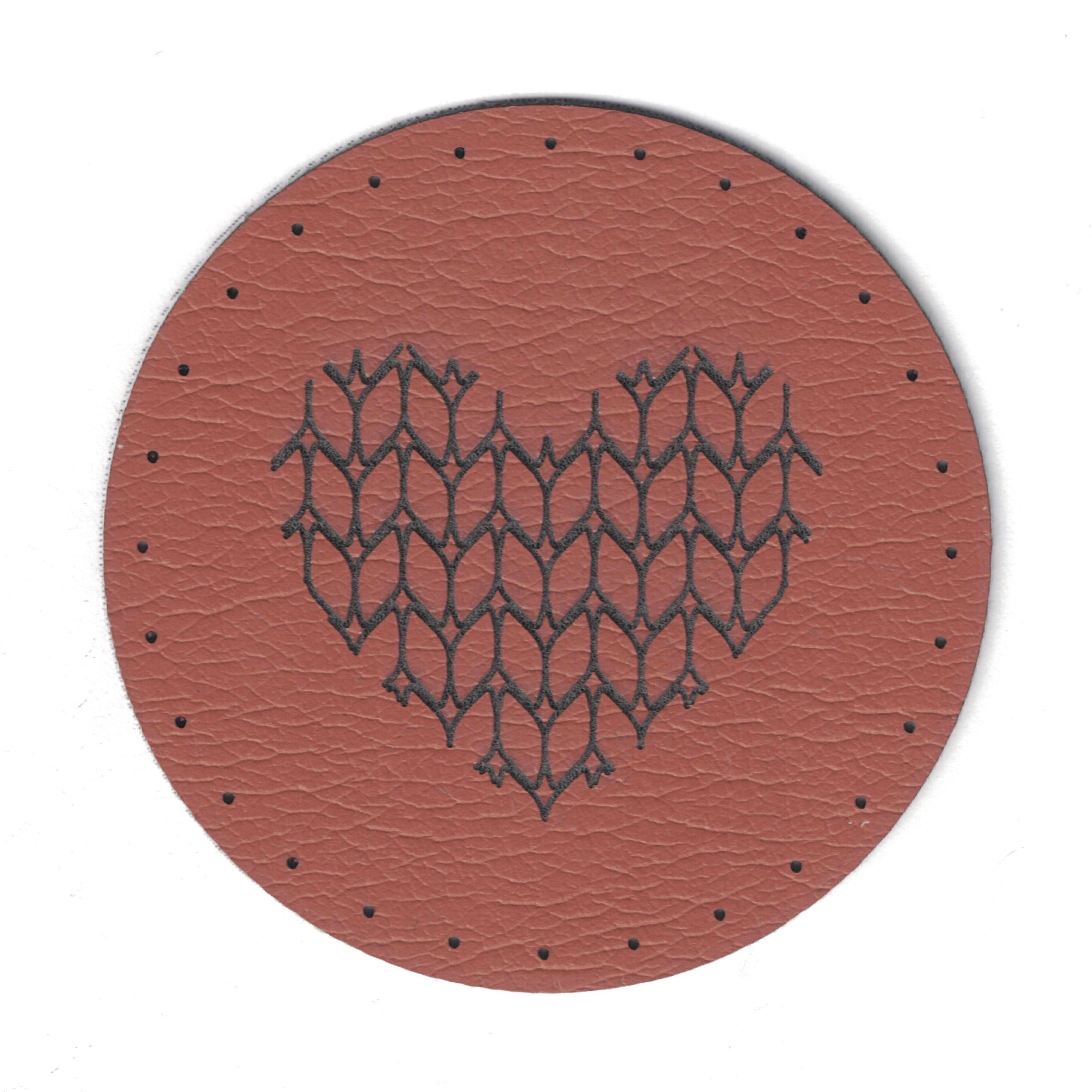 knit stitch heart - 2 Inch Round Faux Leather Patch