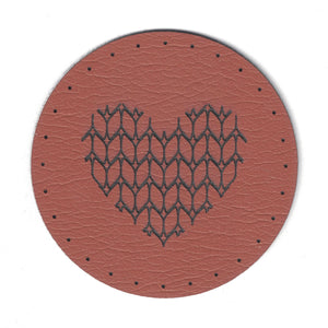 knit stitch heart - 2 Inch Round Faux Leather Patch