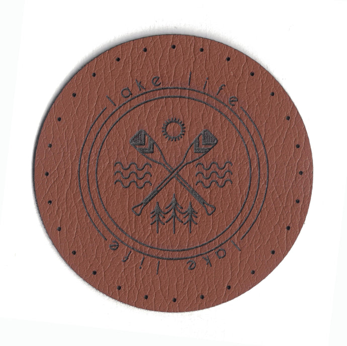 lake life - 2 Inch Round Faux Leather Patch